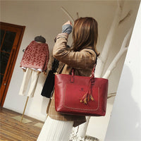 Vintage Women Bags Set Top-Handle Big Capacity Female Tassel Handbag Fashion Shoulder Bag Purse Ladies PU Leather Bag  alexa