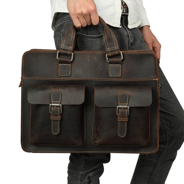 JOYIR 2019 Vintage Men's Cow Genuine Leather Briefcase Crazy Horse Leather Messenger Bag Male Laptop Bag Men Business Travel Bag